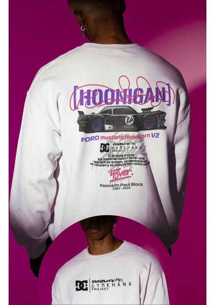 Hoonigan Racing Division Sırt Baskılı Kapüşonsuz Sweatshirt, Oversize Ken Block 43 Sweat