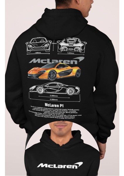 Mclaren P1 Sırt Baskılı Kapüşonlu Sweatshirt, Oversize Yarış Araba Temalı Hoodie