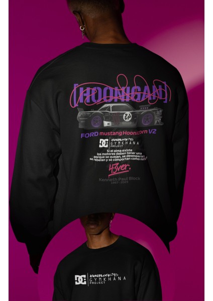 Hoonigan Racing Division Sırt Baskılı Kapüşonsuz Sweatshirt, Oversize Ken Block 43 Sweat