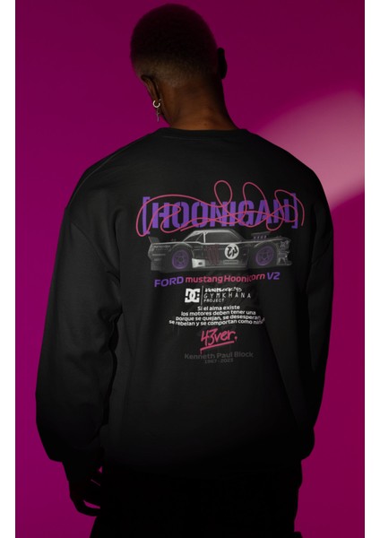 Hoonigan Racing Division Sırt Baskılı Kapüşonsuz Sweatshirt, Oversize Ken Block 43 Sweat