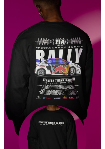 Team Peugeot Sırt Baskılı Kapüşonsuz Sweatshirt, Oversize Kenneth Timmy Hansen Baskılı Sweat