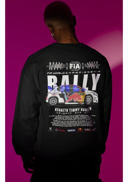 Team Peugeot Sırt Baskılı Kapüşonsuz Sweatshirt, Oversize Kenneth Timmy Hansen Baskılı Sweat