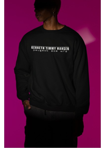 Team Peugeot Sırt Baskılı Kapüşonsuz Sweatshirt, Oversize Kenneth Timmy Hansen Baskılı Sweat