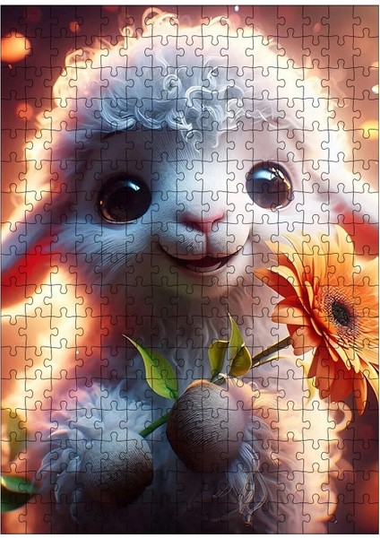 Ahşap Mdf Puzzle Yapboz Sarı Çiçek ve Sevimli Kuzu 255 Parça 35*50 cm