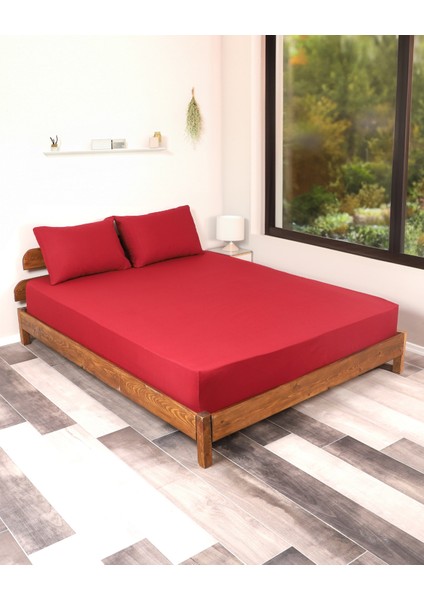 Bordo Lastikli Çarşaf Takımı Fitted Pamuklu Dokuma Kumaş Yastık Kılıflı