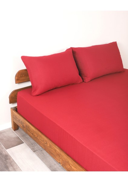 Bordo Lastikli Çarşaf Takımı Fitted Pamuklu Dokuma Kumaş Yastık Kılıflı