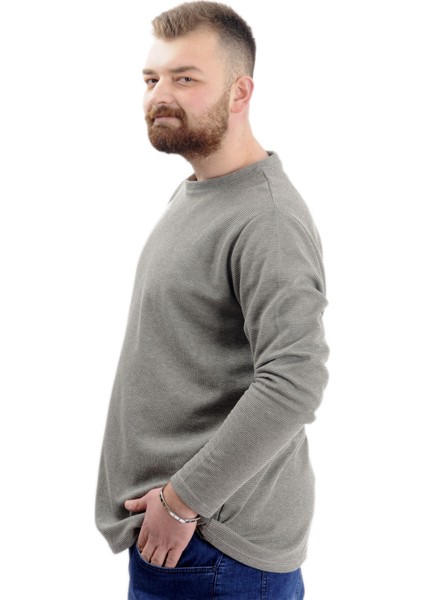 Büyük Beden Erkek Sweatshirt Bisiklet Yaka Uzun Kol Waffle 23460 Haki fiyatları