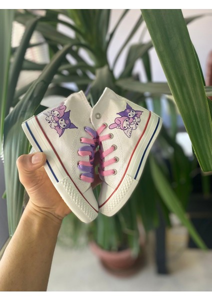 Beyaz Uzun Bilekli Kuromi&mymelody Basklı Günlük Spor Ayakkabı