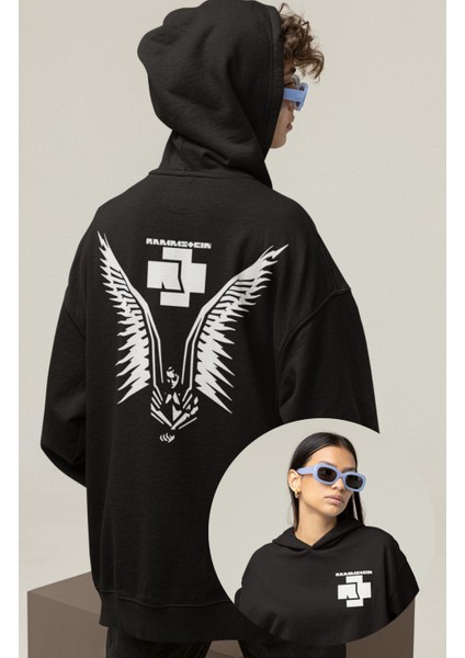 Rammstein Sırt Baskılı Kapüşonlu Sweatshirt, Oversize Rock Metal Baskılı Hoodie