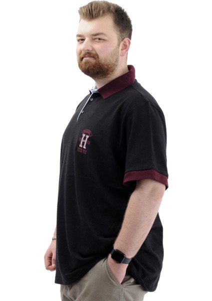 Büyük Beden Erkek Tişört Polo Yaka Nakışlı Unıon Made U24332 Siyah fiyatları