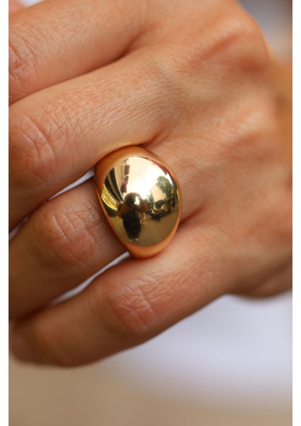 14 Ayar Altın Düz Bombeli Geniş Yüzük