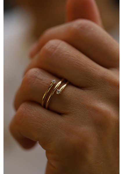 14 Ayar Altın Çapraz Taş Detaylı Yüzük modelleri