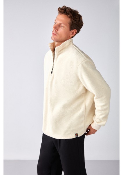 Matts Erkek Polar Yarım Fermuarlı Kalın Dokulu Oversize Fit Ekru Polar