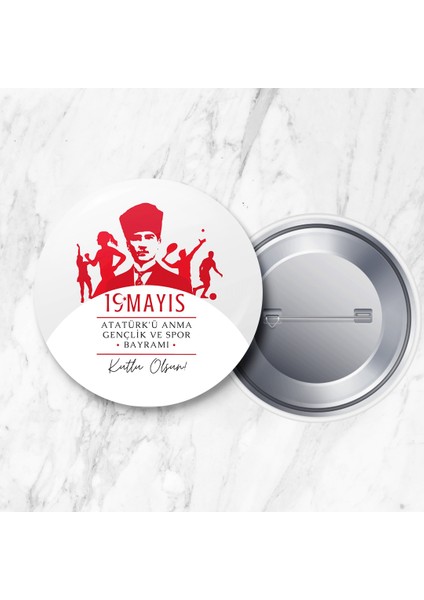 19 Mayıs Atatürk'ü Anma Gençlik ve Spor Bayramı Iğneli Yaka Rozeti 58 mm (Model No: 05)
