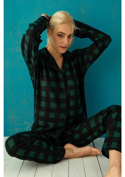 Kadın Süet Önden Düğmeli Pijama Takımı 56602 - 1 Adet