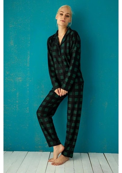 Kadın Süet Önden Düğmeli Pijama Takımı 56602 - 1 Adet