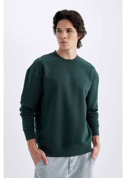 Boxy Fit Bisiklet Yaka Baskılı Sweatshirt X8282AZ24AU