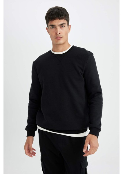 Regular Fit Bisiklet Yaka Kalın Basic Düz Sweatshirt T3777AZ24AU