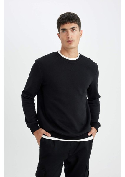 Regular Fit Bisiklet Yaka Kalın Basic Düz Sweatshirt T3777AZ24AU