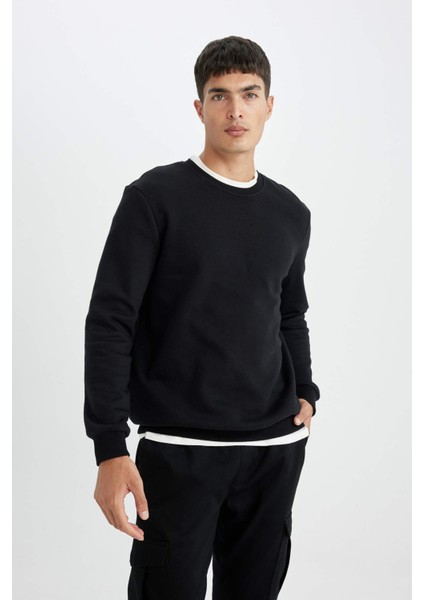 Regular Fit Bisiklet Yaka Kalın Basic Düz Sweatshirt T3777AZ24AU