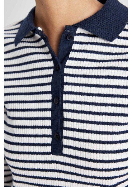 Slim Fit Dar Kesim Polo Yaka Düğmeli Çizgili Fitilli Kaşkorse Uzun Kollu Tişört D5140AX24AU indirimleri