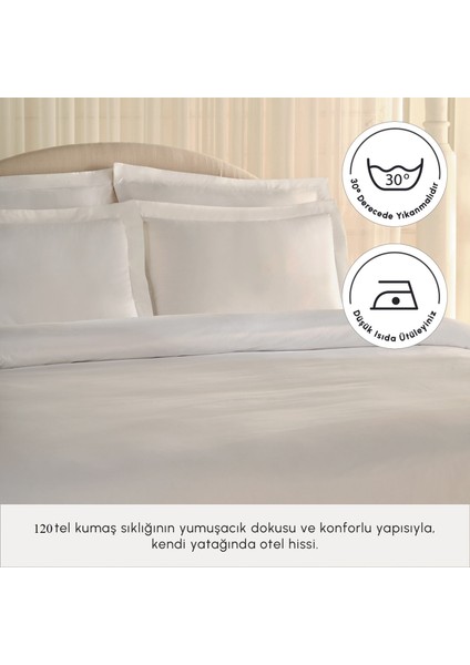 White Collection 120 Tel %100 Pamuk Percale Battal Boy Nevresim Takımı Beyaz