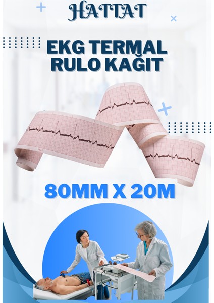 50 Adet Rulo Ekg Ecg 80MMX20METRE Tam Metrajlı Yüksek Kaliteli Hassas Karelajlı Rulo Termal Kağıt