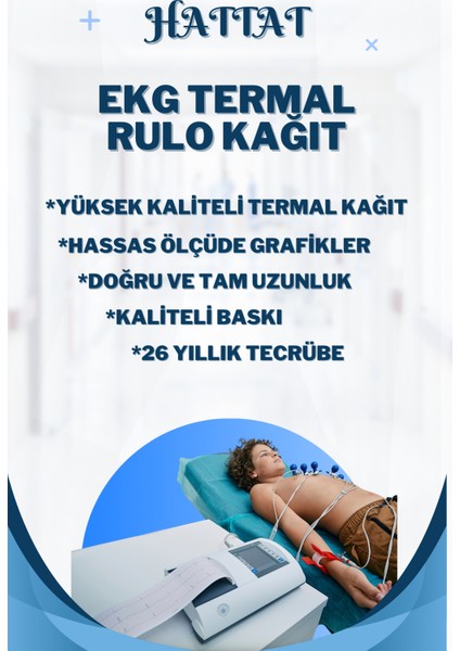 50 Adet Rulo Ekg Ecg 80MMX20METRE Tam Metrajlı Yüksek Kaliteli Hassas Karelajlı Rulo Termal Kağıt