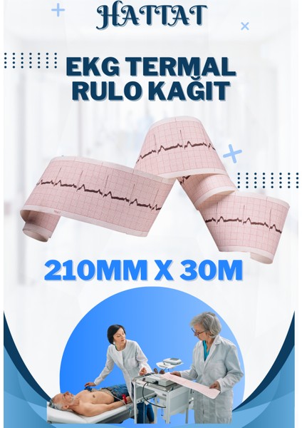 90 Adet Rulo Ekg Ecg 210MMX30METRE Tam Metrajlı Yüksek Kaliteli Hassas Karelajlı Rulo Termal Kağıt