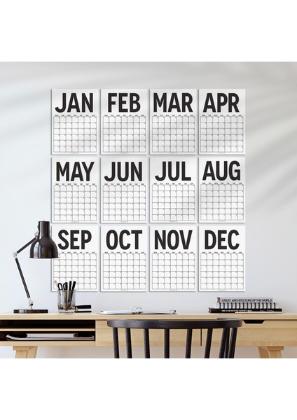 Sürekli Takvim, 12 Aylık Tarihsiz Takvim, Aylık Planlayıcı Takvim, A4, 33X48 Cm, Undated Monthly Wall Planner, Wall Calendar