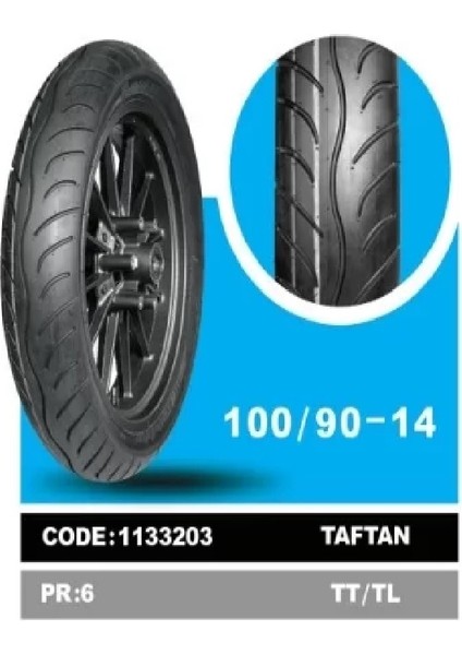 100/90-14 Scooter Motosiklet Dış Lastiği Taftan Tubeless 6pr