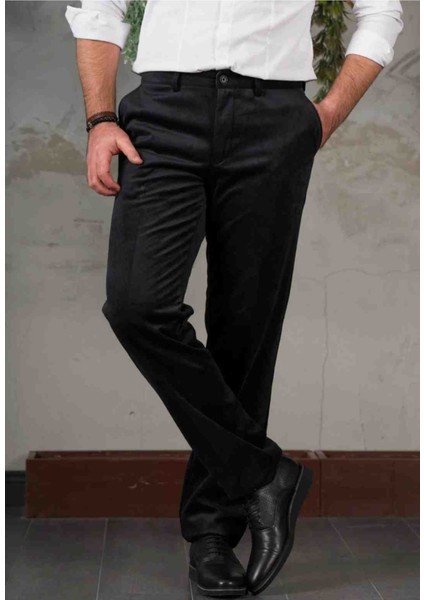 Erkek Klasik Kesim Siyah Kadife Pantolon