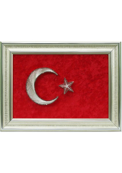 El Işçiliği Türk Bayrağı Filografi Tablo 37X27 cm - 6006