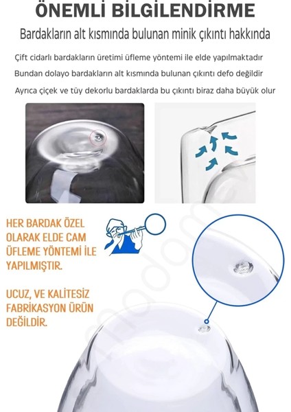 Tilbe Home Çift Cidarlı Bardak Kupa 350 ml Ev Ofis Espresso Kahve Çay Fincanı Borosilikat Kulplu Cam Bardak