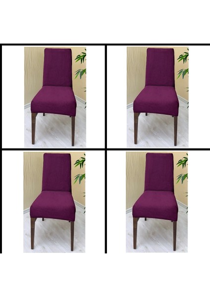 4 Adet Süet Detaylı Angora Kumaş Sandalye Kılıfı Yıkanabilir Likralı Esnek Lastikli, Sandalye Örtü