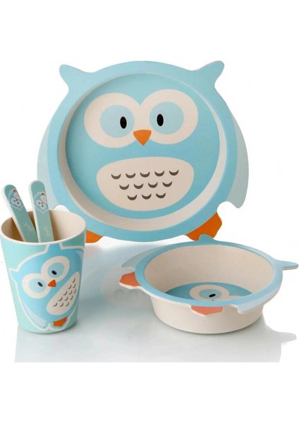 Sevimli Figürlü Bambu Mama Takımı Erkek Kız Çocuk Bebek Mama Tabağı Seti Fiber Mama Takımı 5 Parça