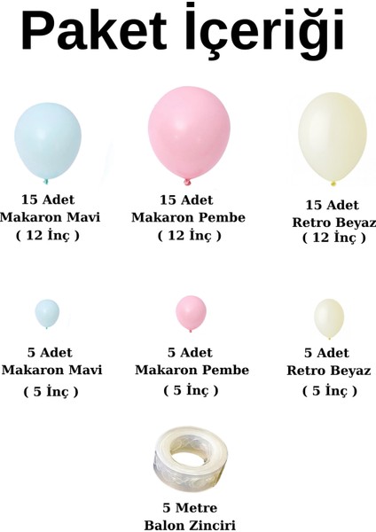 ^^ Doğum Günü Konsepti * Makaron Mavi * Makaron Pembe * Retro Beyaz * 60 Lı Balon Zinciri Parti Seti
