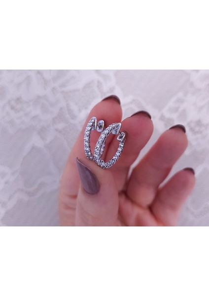 Içi ve Dışı Pırlanta Taşlı Halka Küpe 0404E0058 fırsatları
