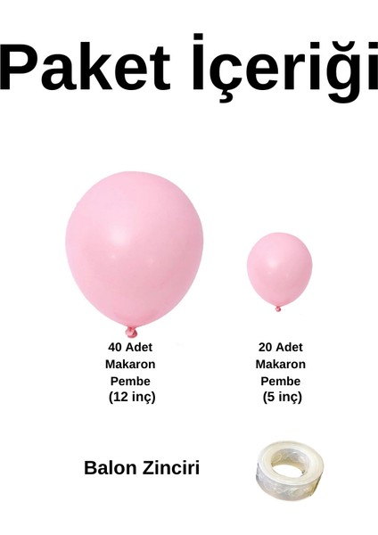 ^^ Doğum Günü Konsepti * Makaron Pembe * 60 Lı Balon Zinciri Parti Seti