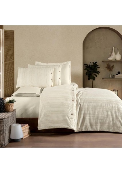 Casa Likya Çift Kişilik 6 Parça Nevresim Takımı Krem Renk