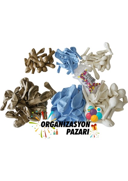 Zincir Balon Seti Makaron Mavi-Beyaz-Krom Gold 3 Renk 100 Adet +Balon Şeridi modelleri