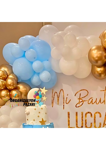 Zincir Balon Seti Makaron Mavi-Beyaz-Krom Gold 3 Renk 100 Adet +Balon Şeridi fırsatları