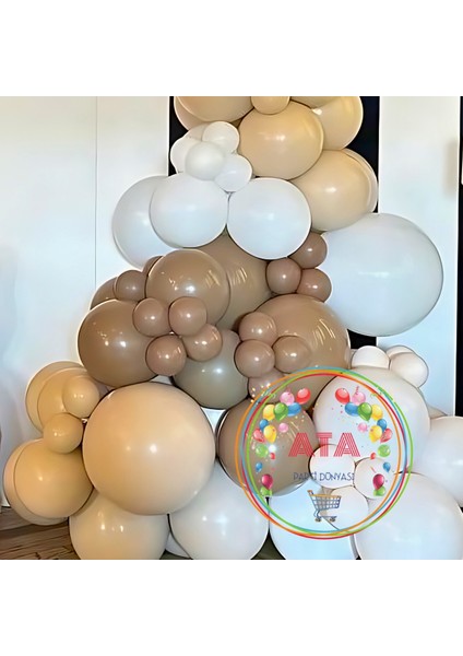 ^^ Doğum Günü Konsepti *Çikolata Kahve* Deniz Kumu * Beyaz* 100 Lü Balon Zinciri Parti Seti