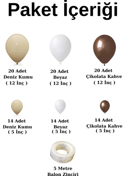 ^^ Doğum Günü Konsepti *Çikolata Kahve* Deniz Kumu * Beyaz* 100 Lü Balon Zinciri Parti Seti