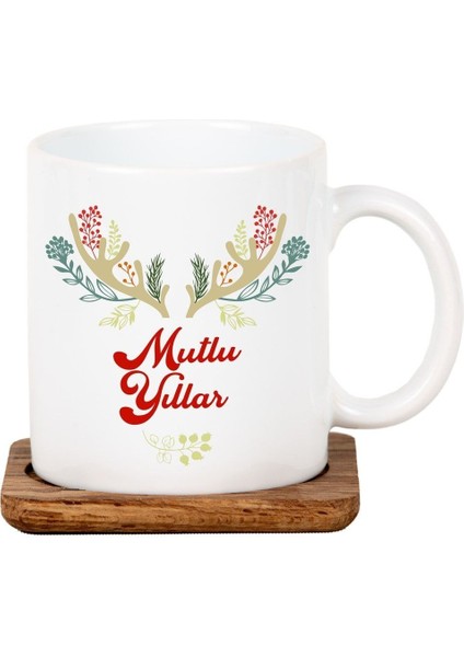 Arkadaşa Mutlu Yıllar Tasarımlı Hediye Kupa Yeni Yıl Hediyesi Isme Özel Kupa