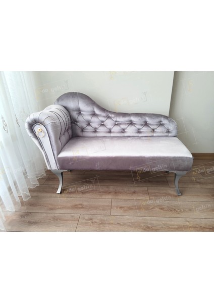 Dekoratif Bihter Koltuk Josefin Puf 110 cm Gümüş Ayak