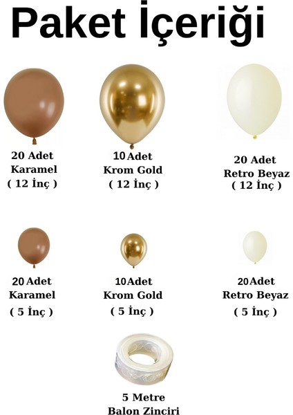 Balon Seti Retro Beyaz-Krom Gold-Karamel 100 Lü Balon Zinciri Seti fiyatları