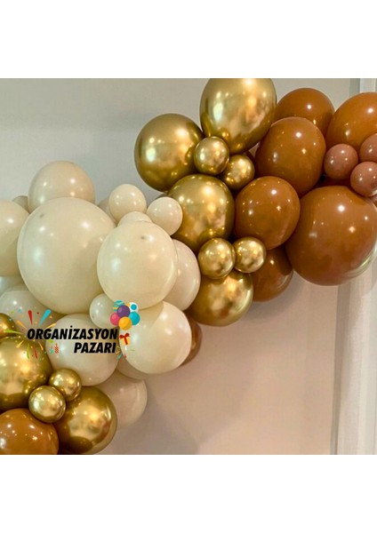 Balon Seti Retro Beyaz-Krom Gold-Karamel 100 Lü Balon Zinciri Seti fırsatları