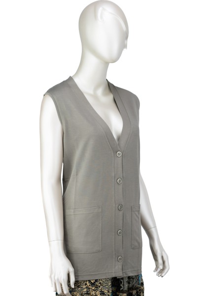 Kadın Glorya Penye Kumaş Anne Yelek Düz Renk Uzun Kollu Cepli Likrasız Rahat Kesim Tam Kalıp modelleri