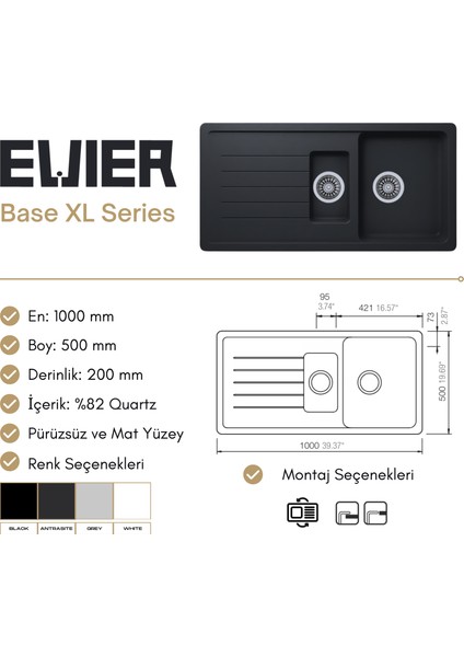 Granit Evye Base Xl Series (1.5 Göz) modelleri